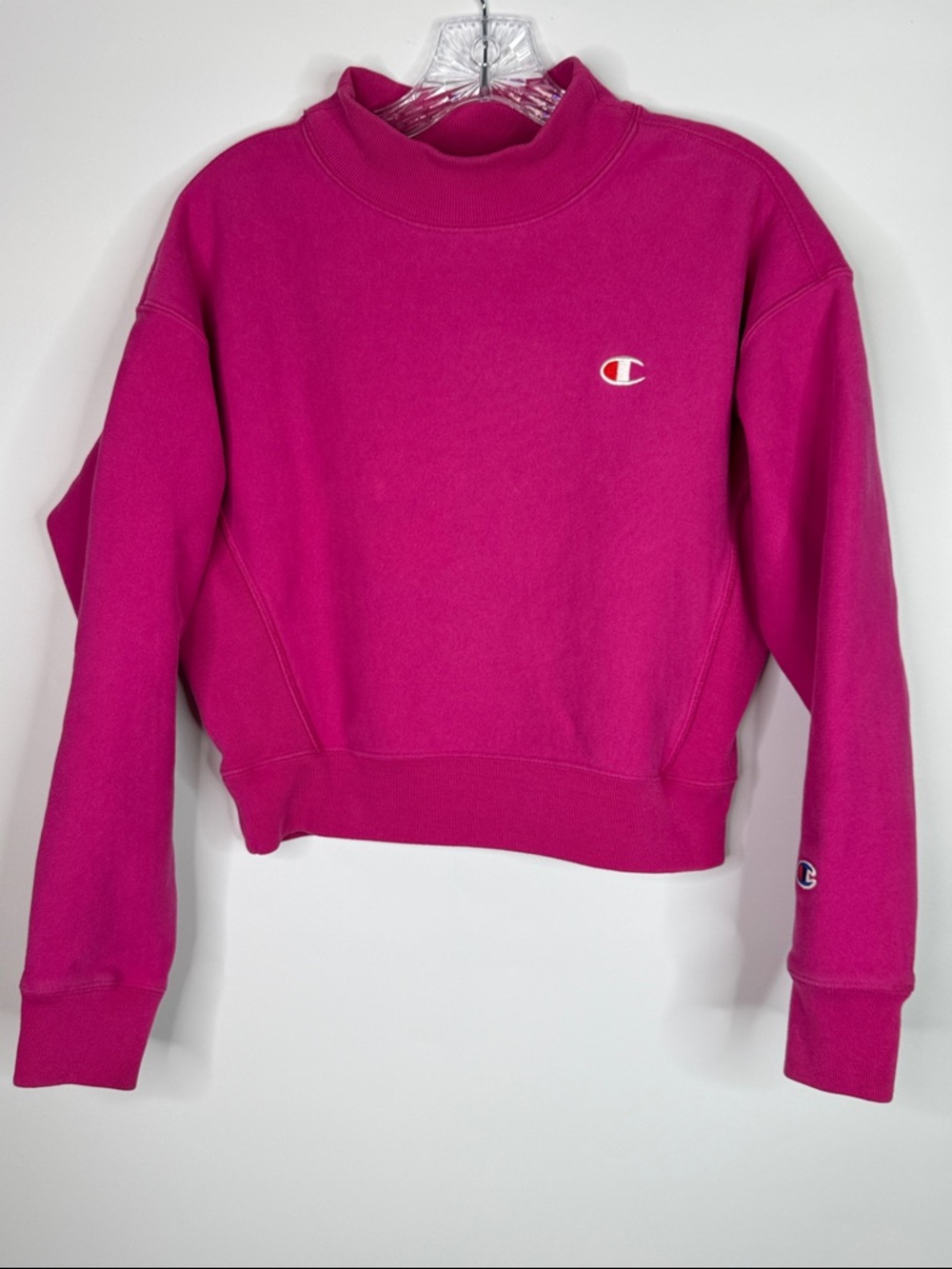 Champion Reverse Weave Pink Cropped Mock Neck Sweatshirt Size Medium